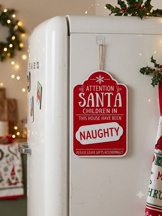 Other - Holiday 'Attention Santa - Naughty' Red Hanging Sign